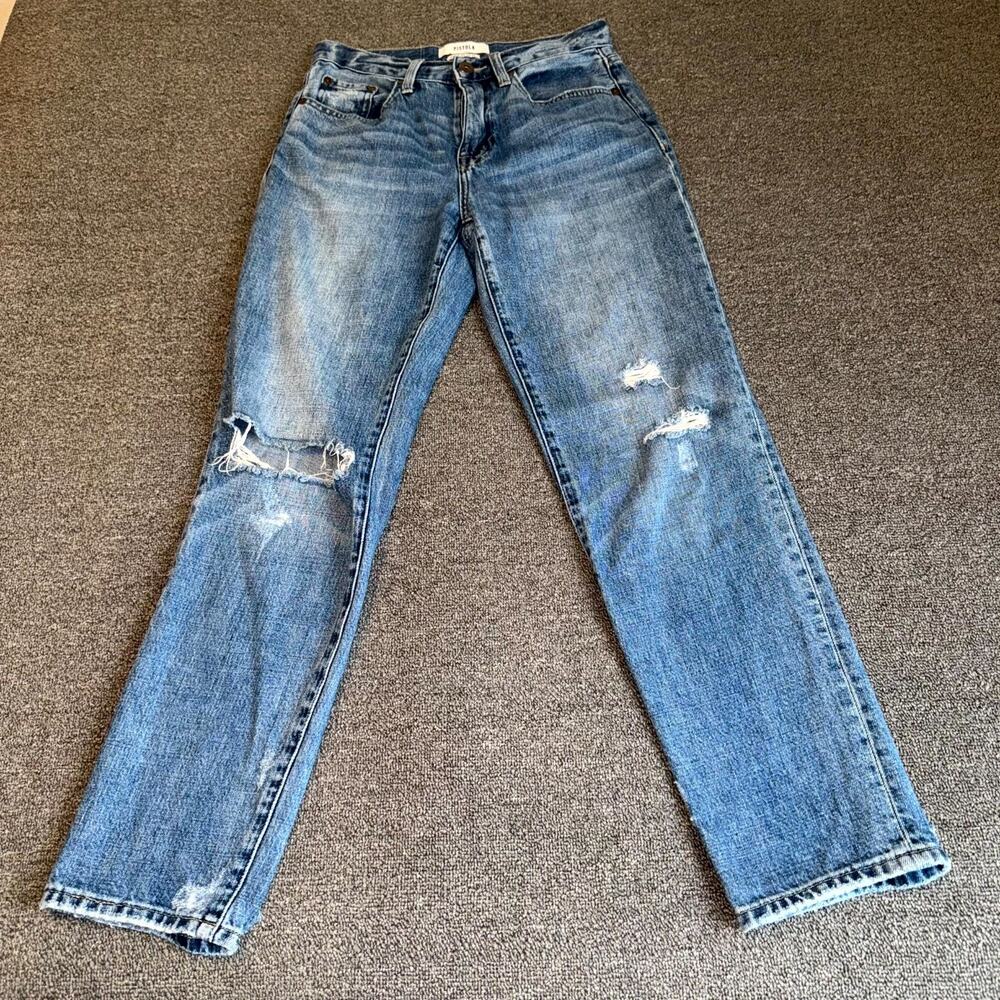 Pistola Jeans Women's 25 Blue Denim Distressed Pockets Medium Wash Straight Leg